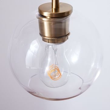 Sculptural Table Lamp Antique Brass Clear Glass Globe - Image 2