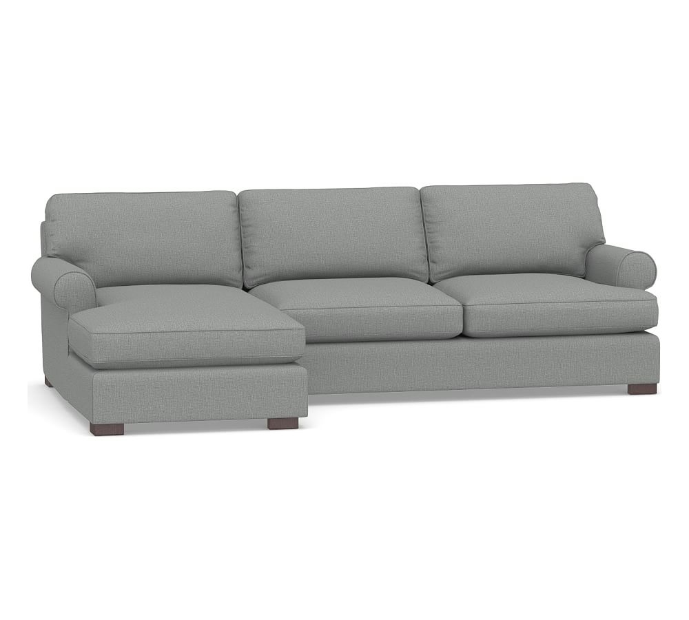 Townsend Roll Arm Upholstered Right Arm Sofa with Chaise Sectional, Polyester Wrapped Cushions, Performance Brushed Basketweave Chambray - Image 0