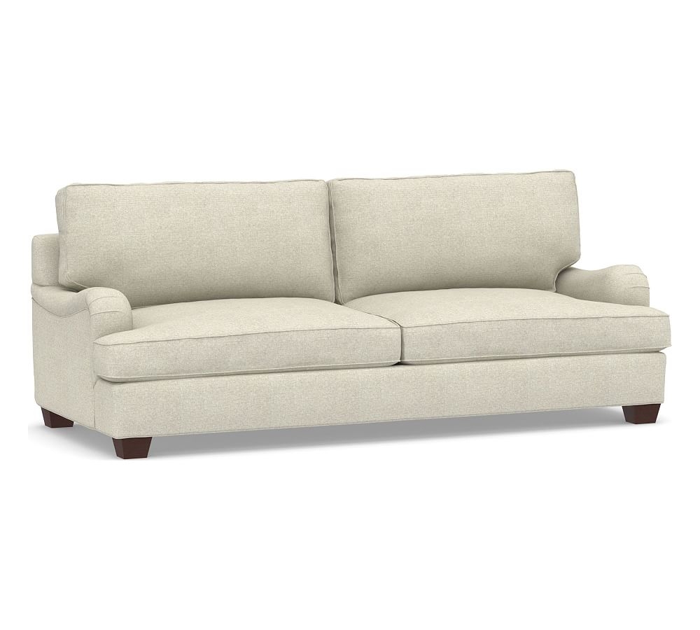 PB English Arm Upholstered Grand Sofa 90.5", Down Blend Wrapped Cushions, Performance Heathered Basketweave Alabaster White - Image 0