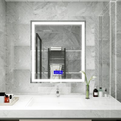 Kagome Time and Temperature Beveled Frameless Lighted Vanity Mirror - Image 0