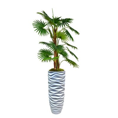 70" Tall Fan with Burlap Kit Palm Tree in Planter - Image 0