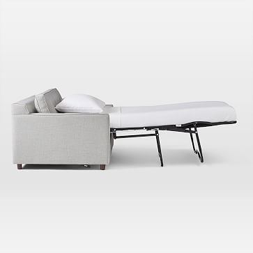 Drake Midcentury Twin Sleeper Sofa, Performance Coastal Linen, Stone White, Chocolate - Image 5