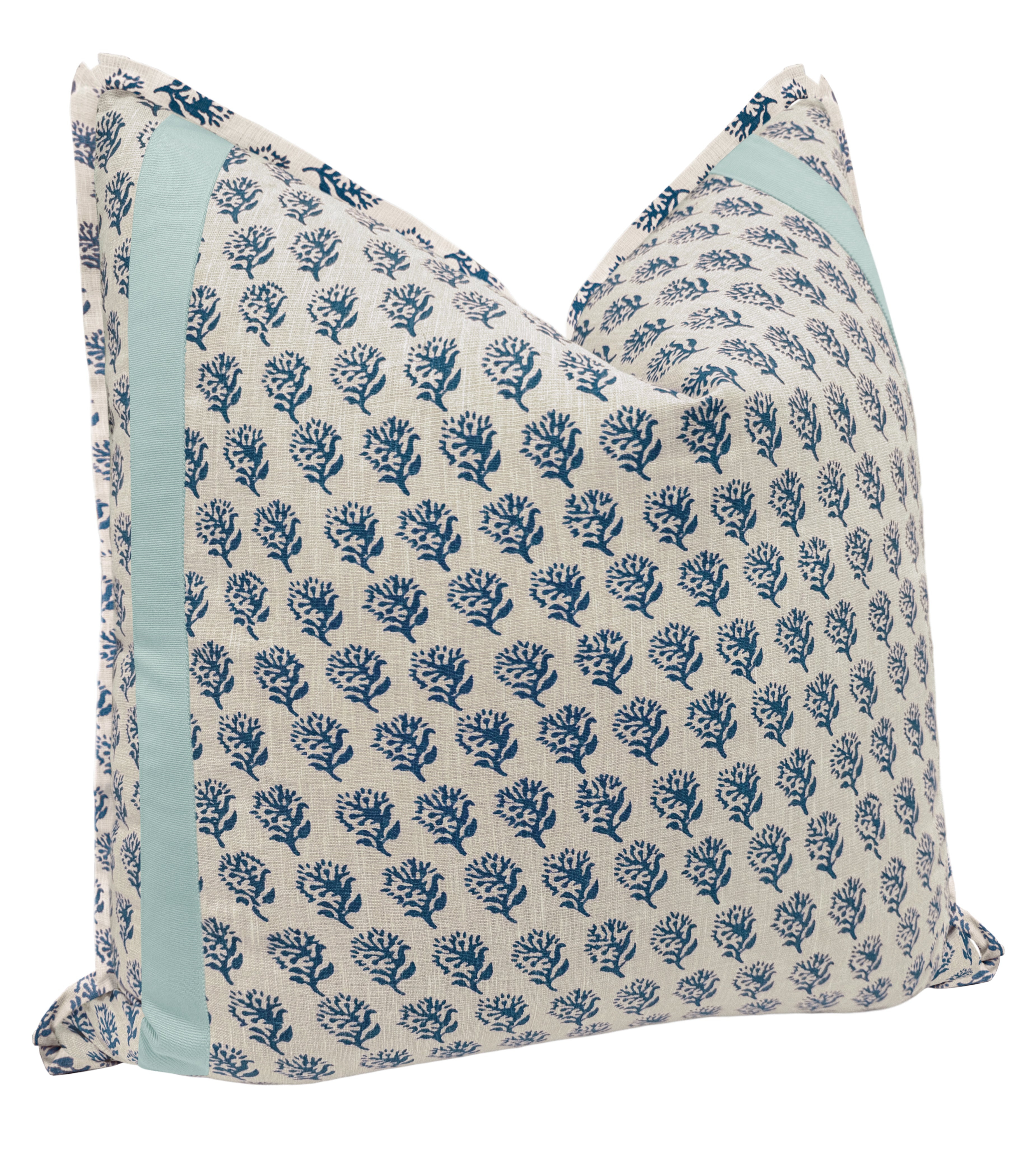 DANDY BLOCK PRINT // INDIGO + TAPE TRIM - 20” X 30” QUEEN SHAM / SELF FLANGE / Mineral - Image 0