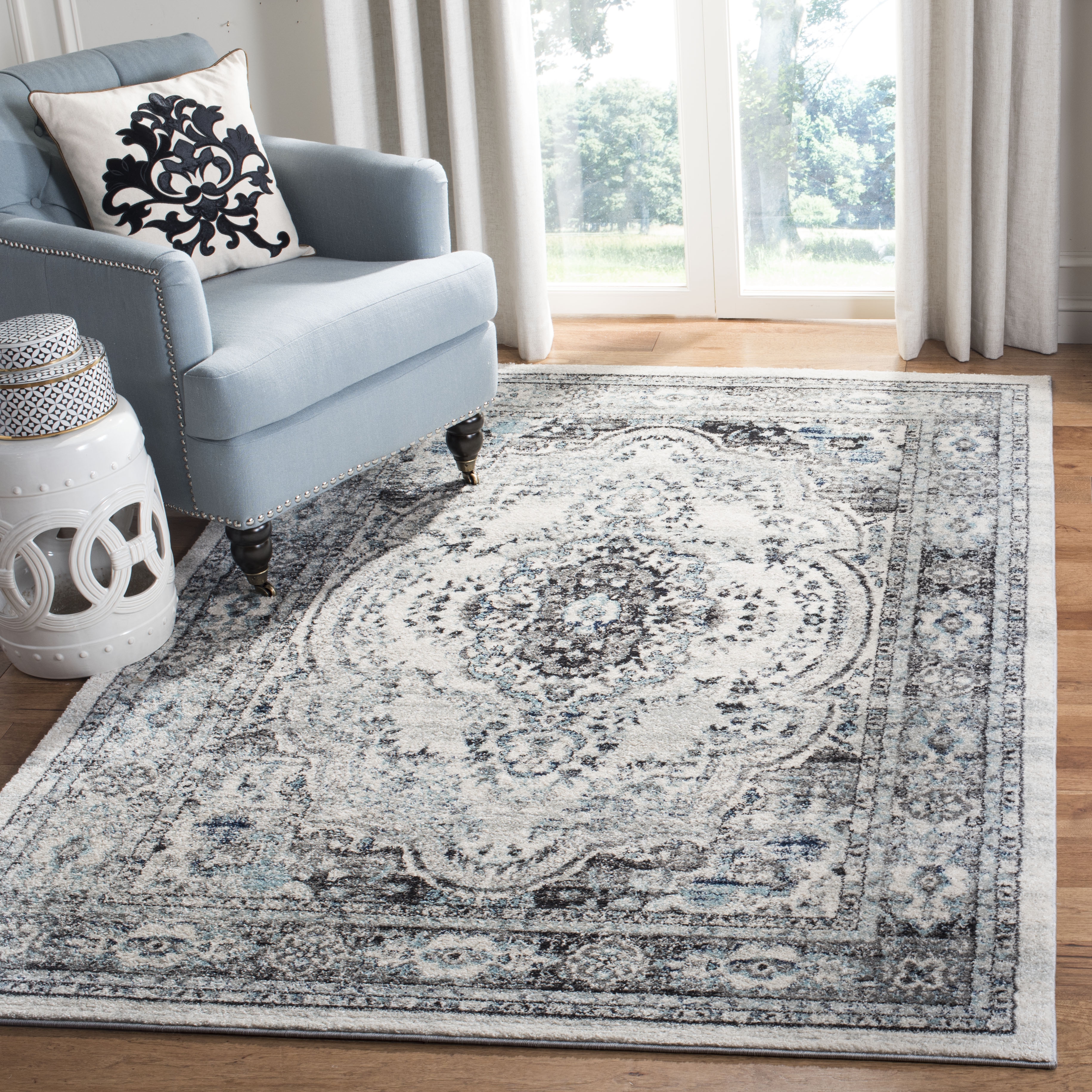 Arlo Home Woven Area Rug, MAD926F, Light Grey/Blue,  5' 3" X 7' 6" - Image 1