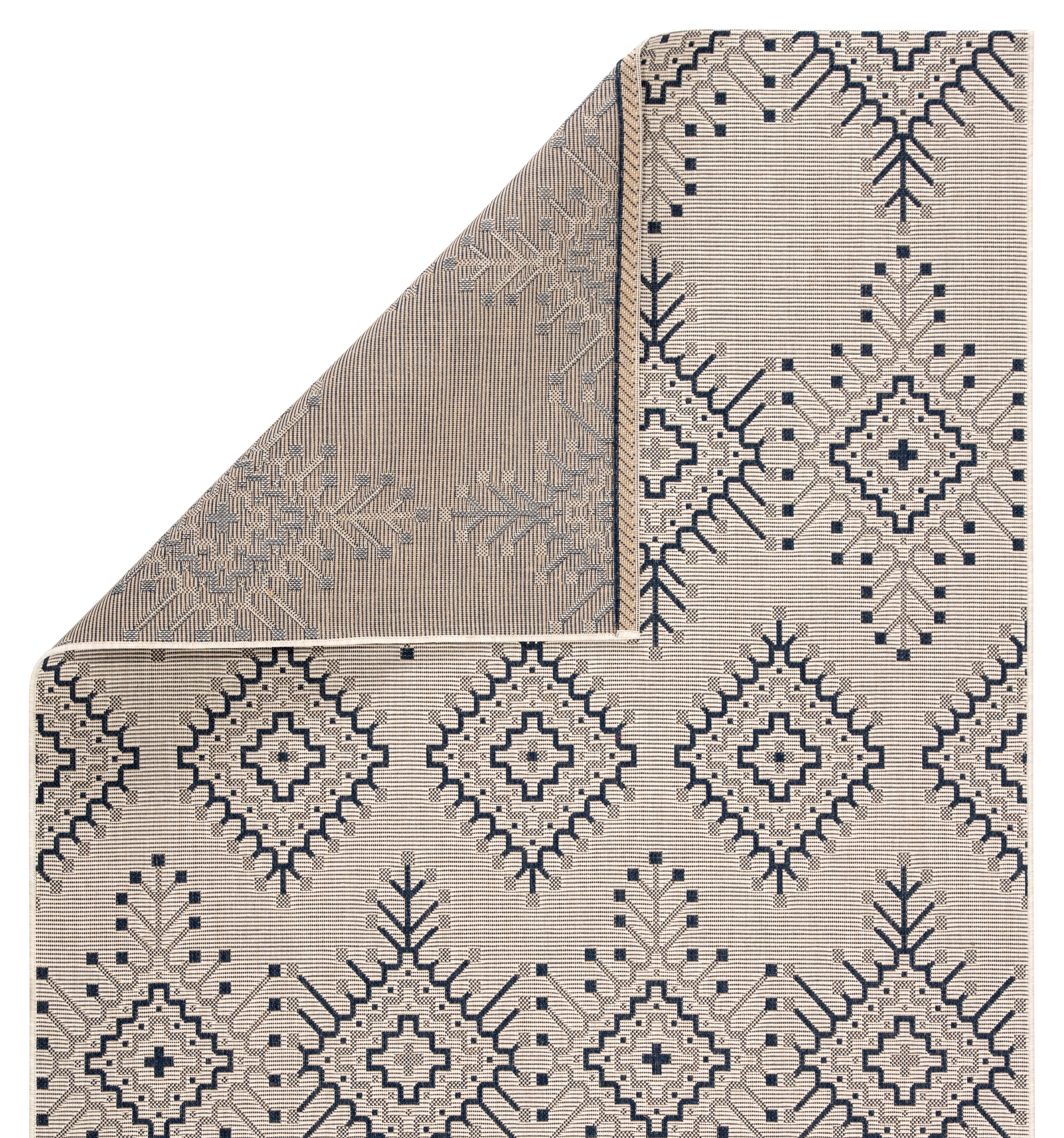 Compass Indoor/ Outdoor Tribal Ivory/ Blue Area Rug - Image 2