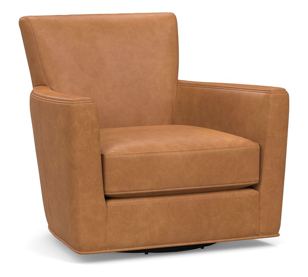 Irving Square Arm Leather Swivel Glider, Polyester Wrapped Cushions, Churchfield Camel - Image 0