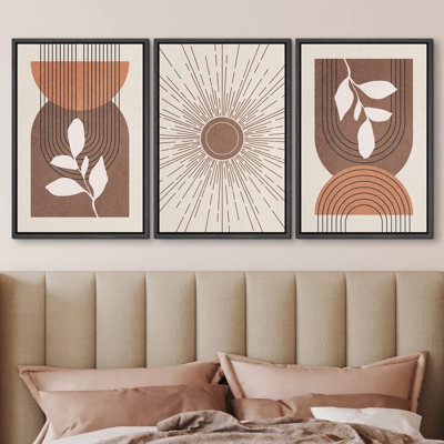 " Geometric Mid-Century Sun Floral Plants Nature Abstract Illustrations Modern Art Boho Decor " 3 - Pieces on - Image 0