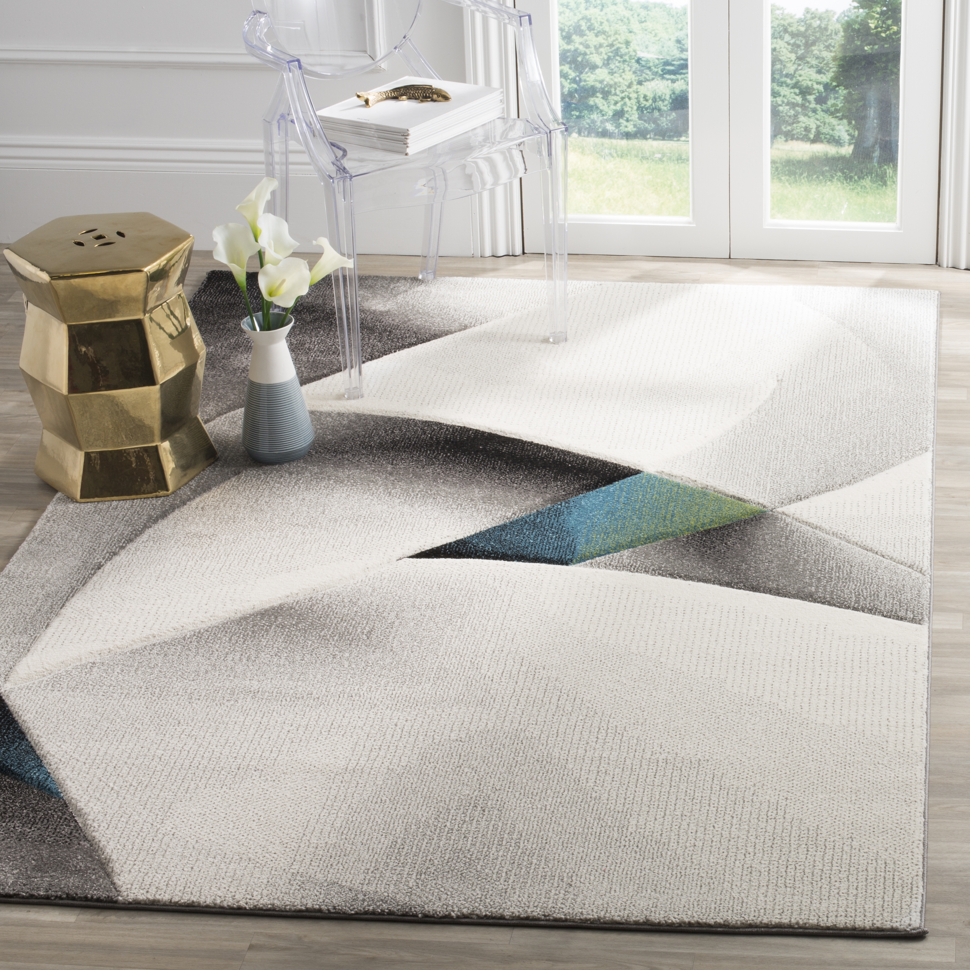 Arlo Home Woven Area Rug, HLW713D, Grey/Teal,  5' 3" X 7' 6" - Image 1