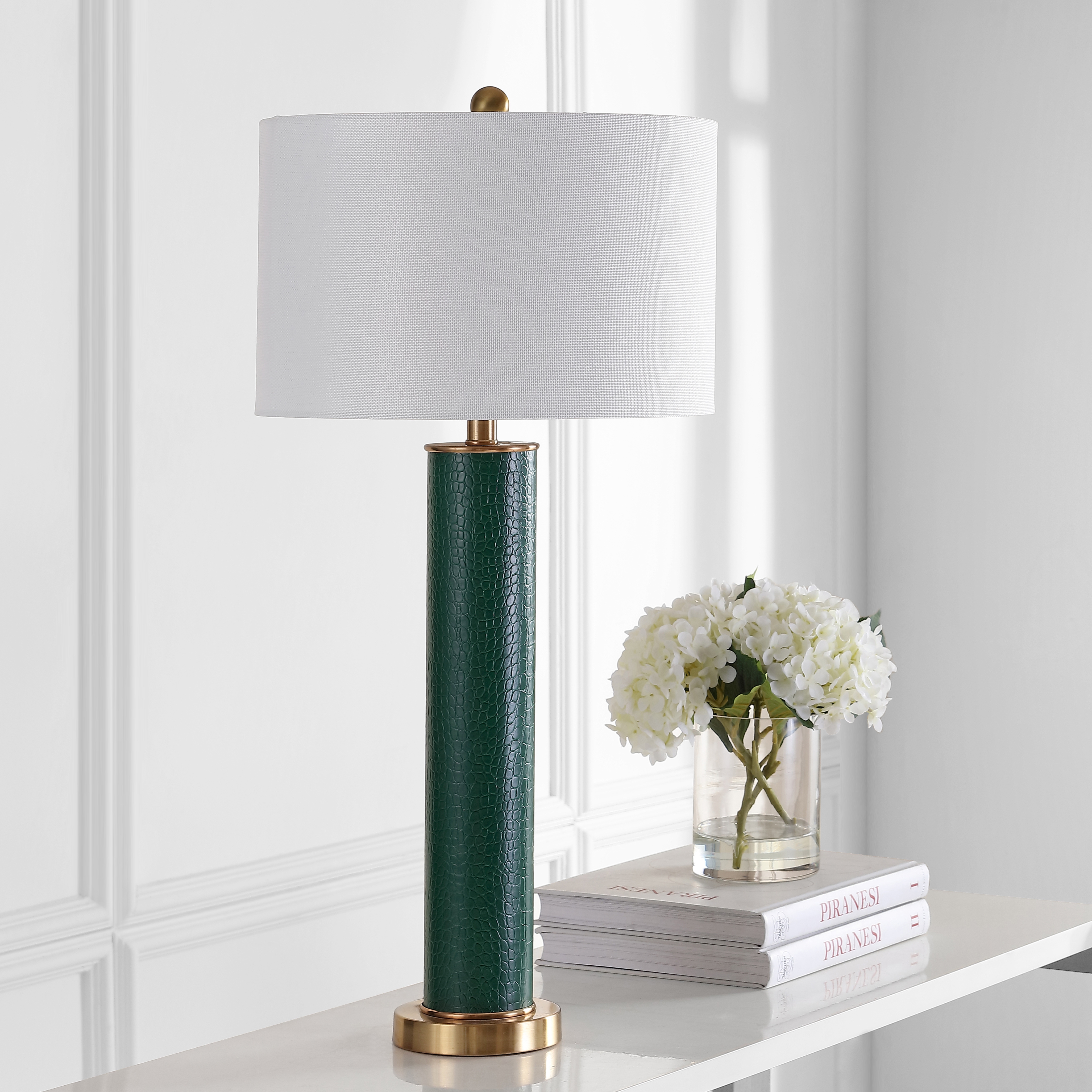 Ollie 31.5-Inch H Faux Alligator Table Lamp - Dark Green - Arlo Home - Image 4