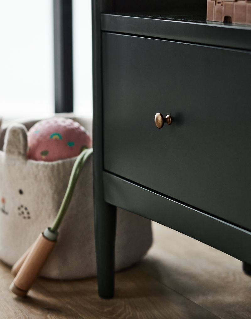 Hampshire Tall Olive Green Wood 3-Shelf Kids Bookcase with Drawer - Image 1