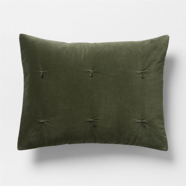 Organic Cotton Linen Velvet Ficus Green Standard Quilted Bed Pillow Sham - Image 0