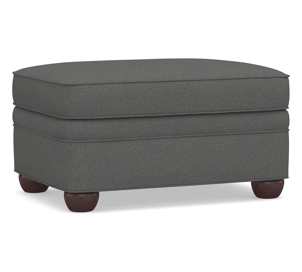 Chesterfield Roll Arm Upholstered Ottoman, Polyester Wrapped Cushions, Park Weave Charcoal - Image 0
