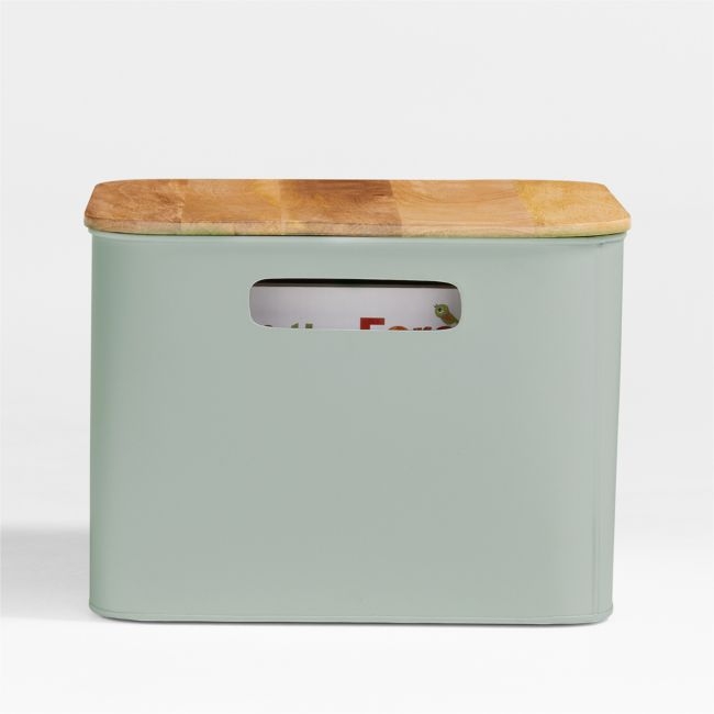 Outline Sage Medium Metal Floor Storage Bin with Wood Lid - Image 0