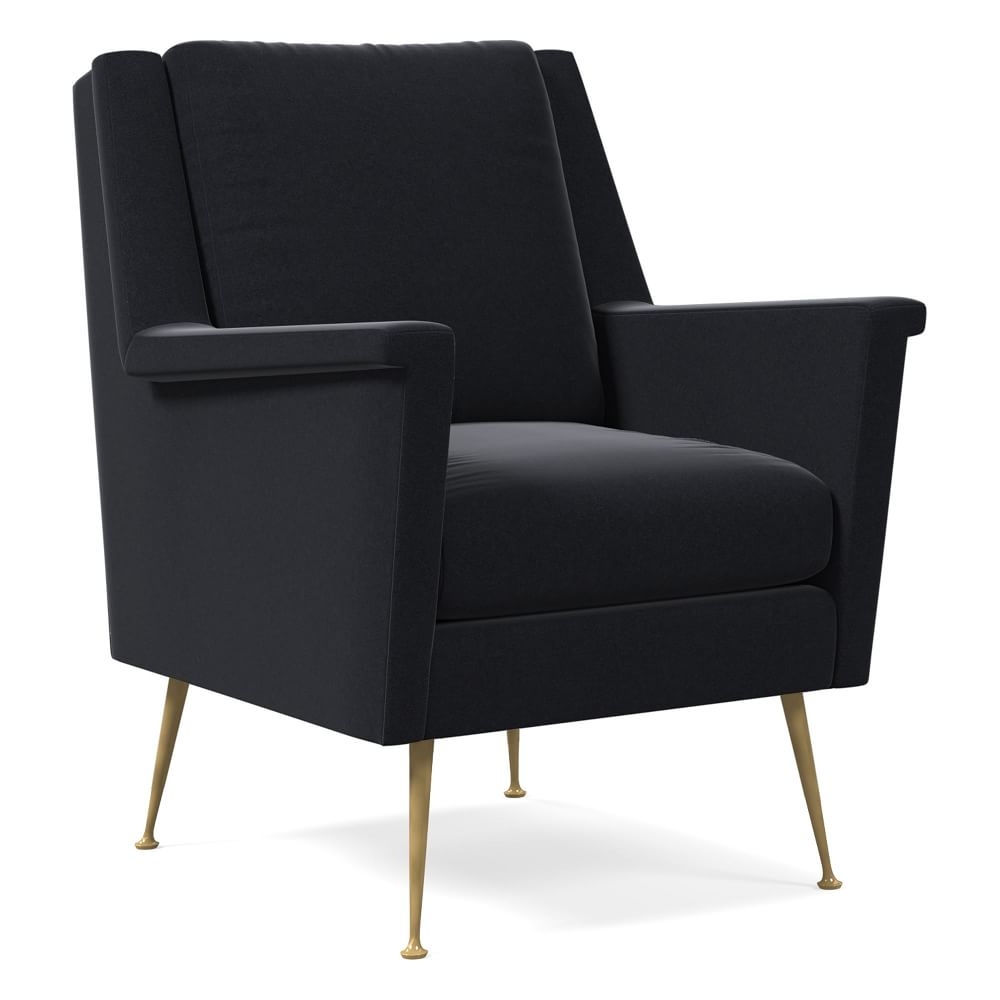 Carlo Midcentury Chair, Poly, Performance Velvet, Black, Brass - Image 0