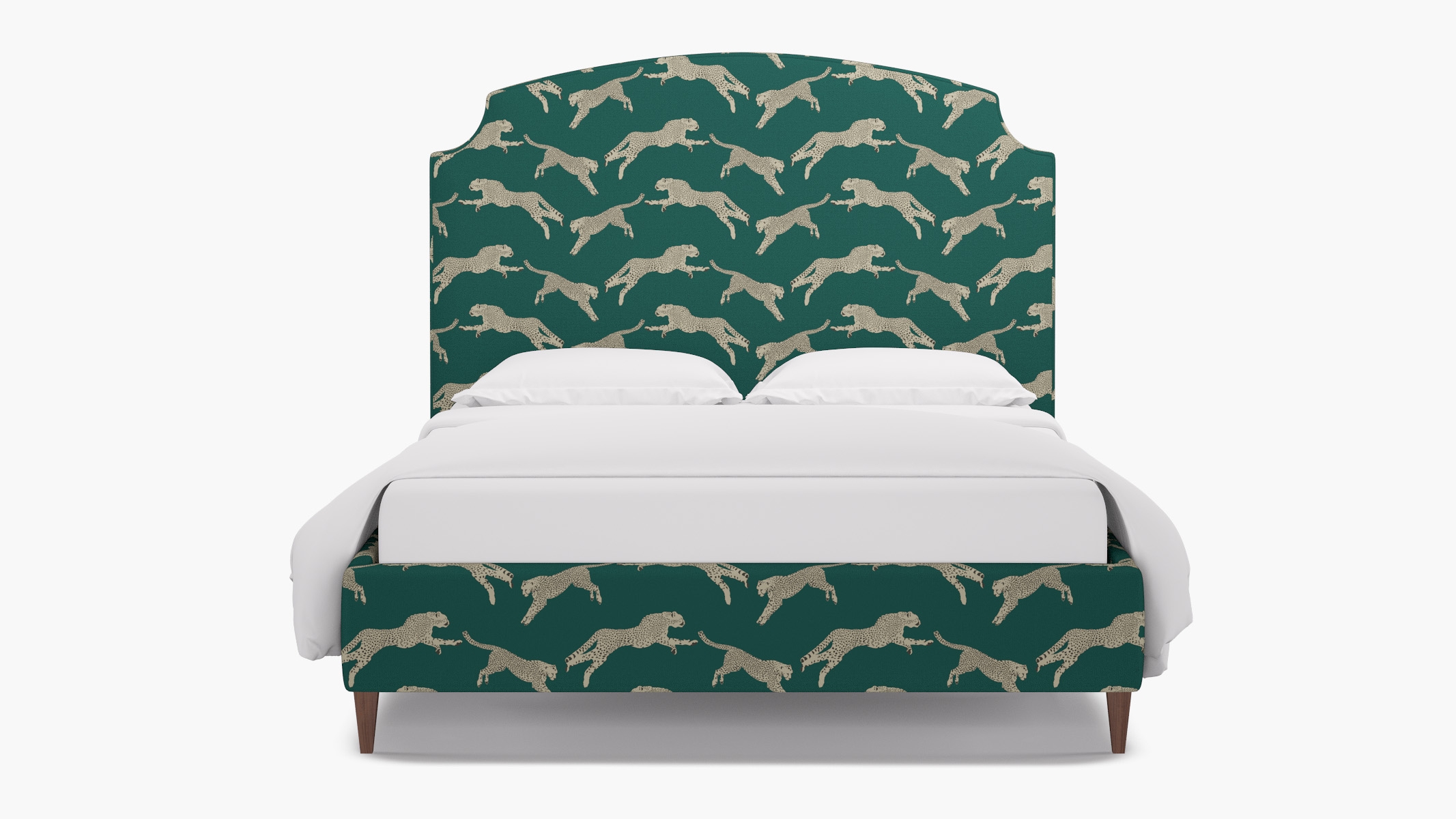 Cove Bed, Polo Green Cheetah, Walnut Square Tapered Leg, King - Image 0
