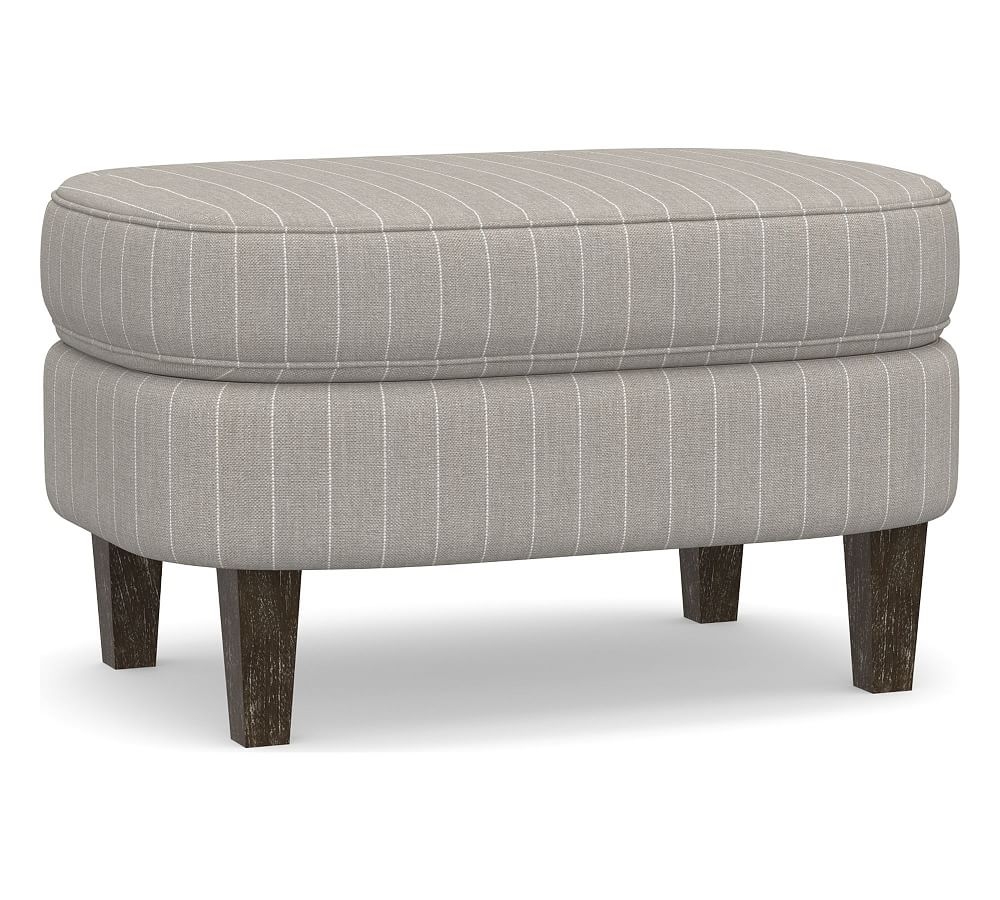 Cardiff Upholstered Ottoman, Polyester Wrapped Cushions, Sunbrella(R) Performance Harbor Stripe Gray - Image 0