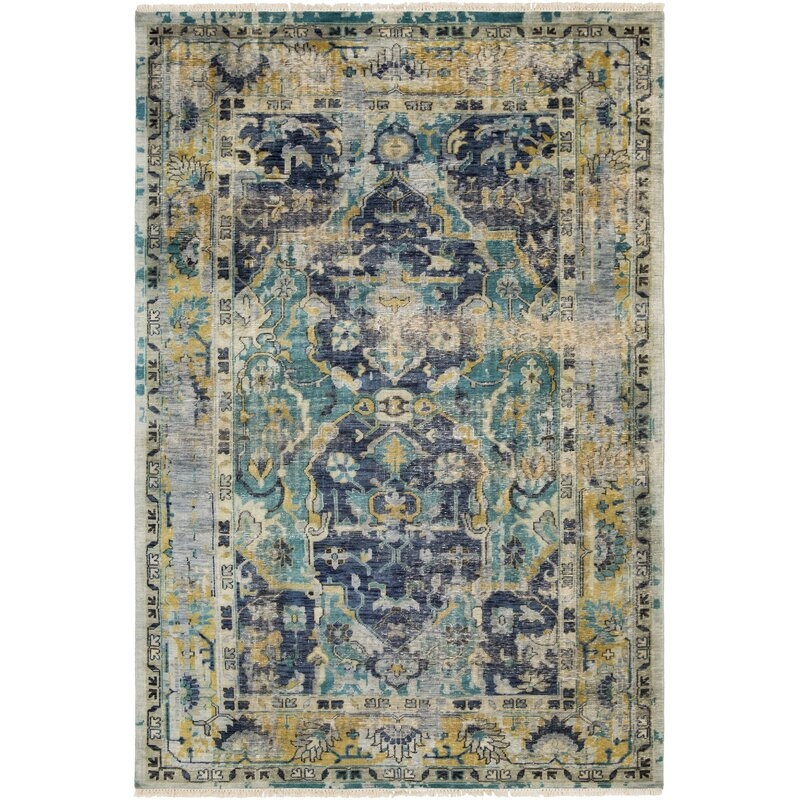 Surya Bally Oriental Hand-Knotted Wool Green/Navy Area Rug - Image 0