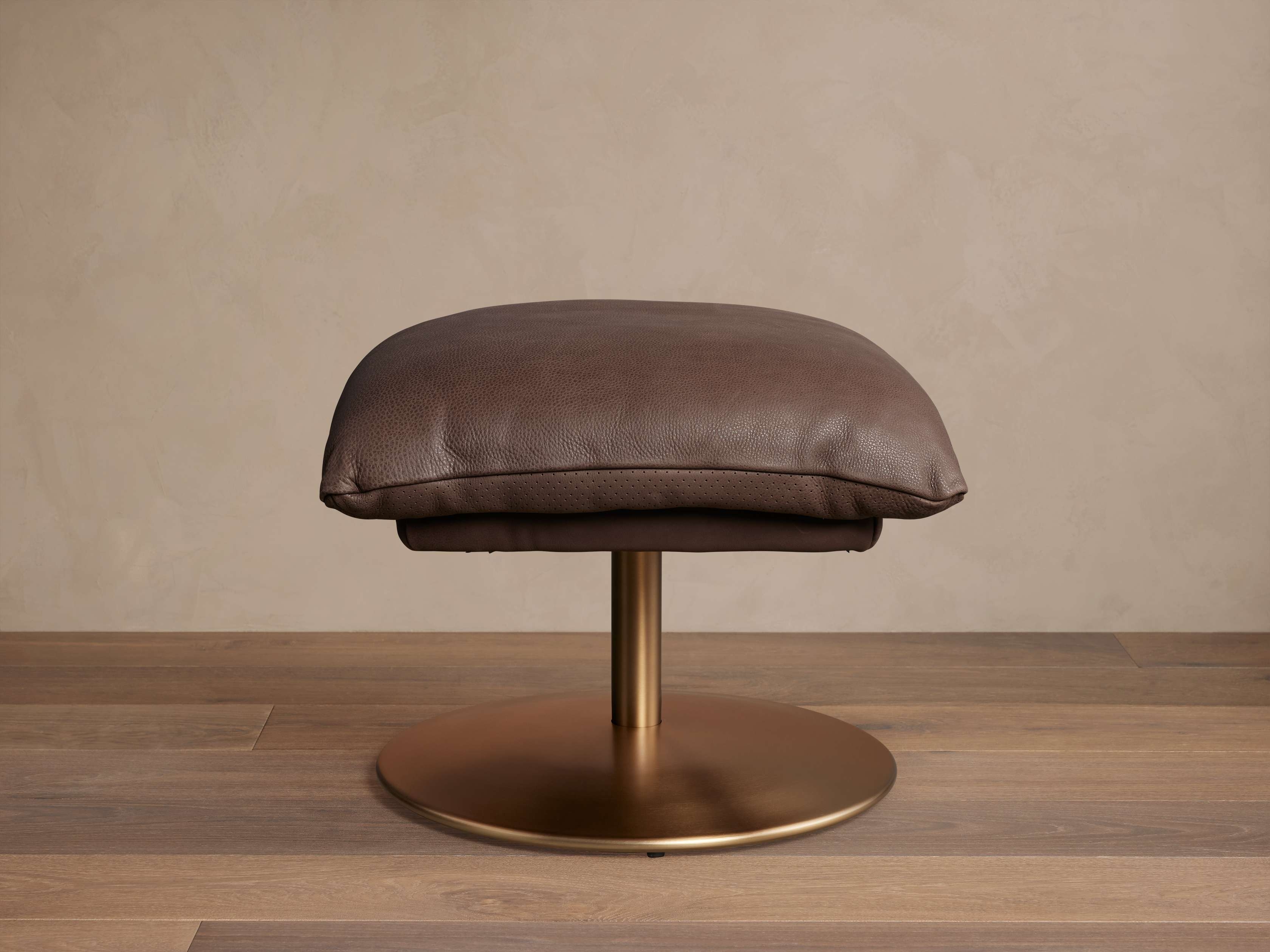 Deacon Leather Ottoman in Brown  Lanie Walnut/Antique Brass - Image 0