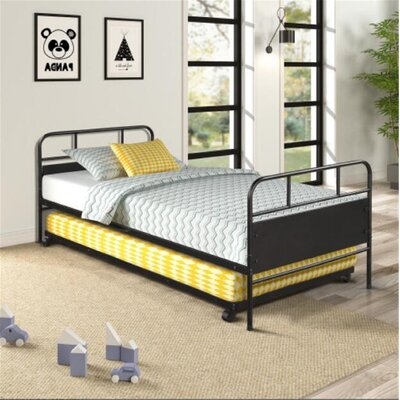 Metal Daybed Platform Bed Frame With Trundle Built-in Casters, Twin Size - Image 0