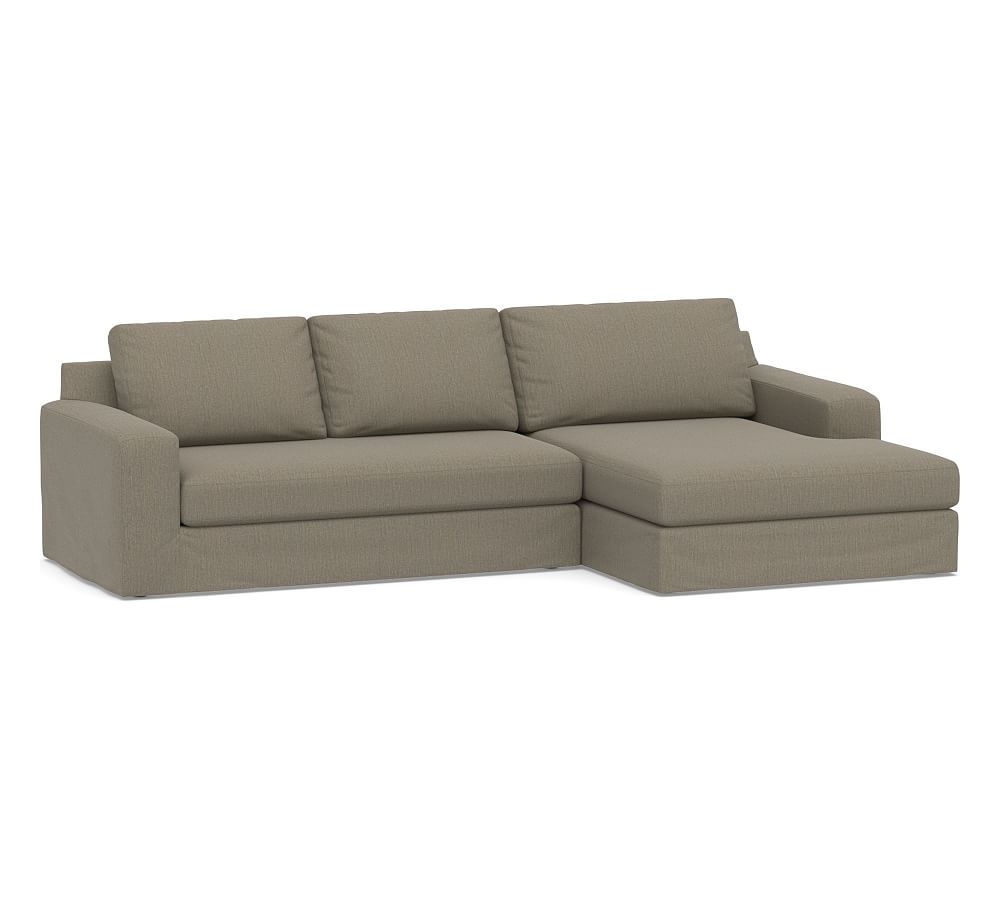 Big Sur Square Arm Slipcovered Left Loveseat with Wide Chaise Sectional and Bench Cushion, Down Blend Wrapped Cushions, Chenille Basketweave Taupe - Image 0