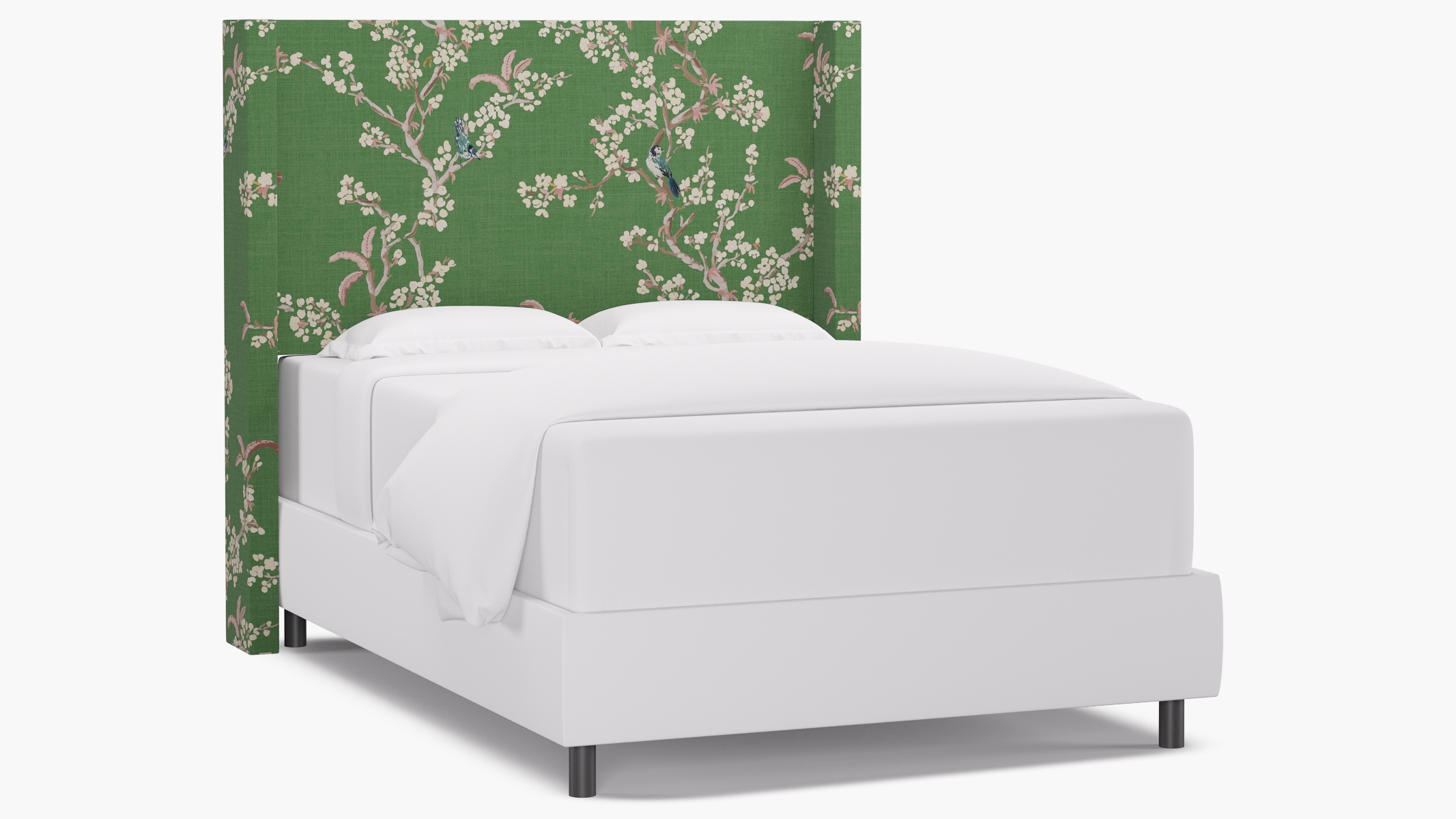 Modern Wingback Headboard, Jade Cherry Blossom, Full - Image 0