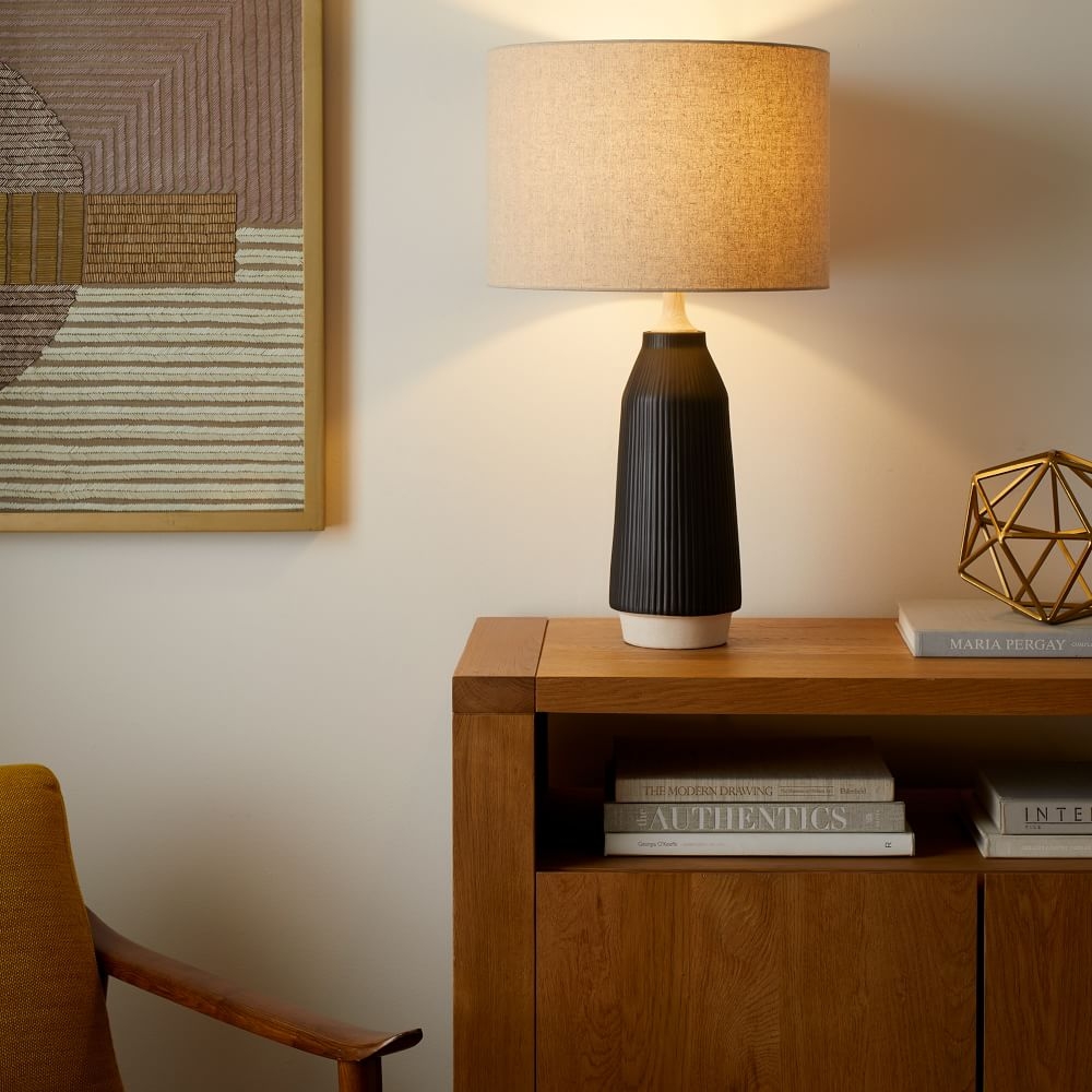 Roar & Rabbit Ripple Ceramic Table Lamp, Tall, Narrow Black, Set of 2 - Image 0