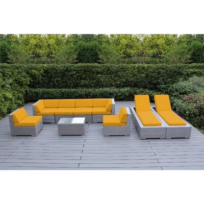 Barna 9 Piece Rattan Sectional Seating Group with Cushions - Image 0