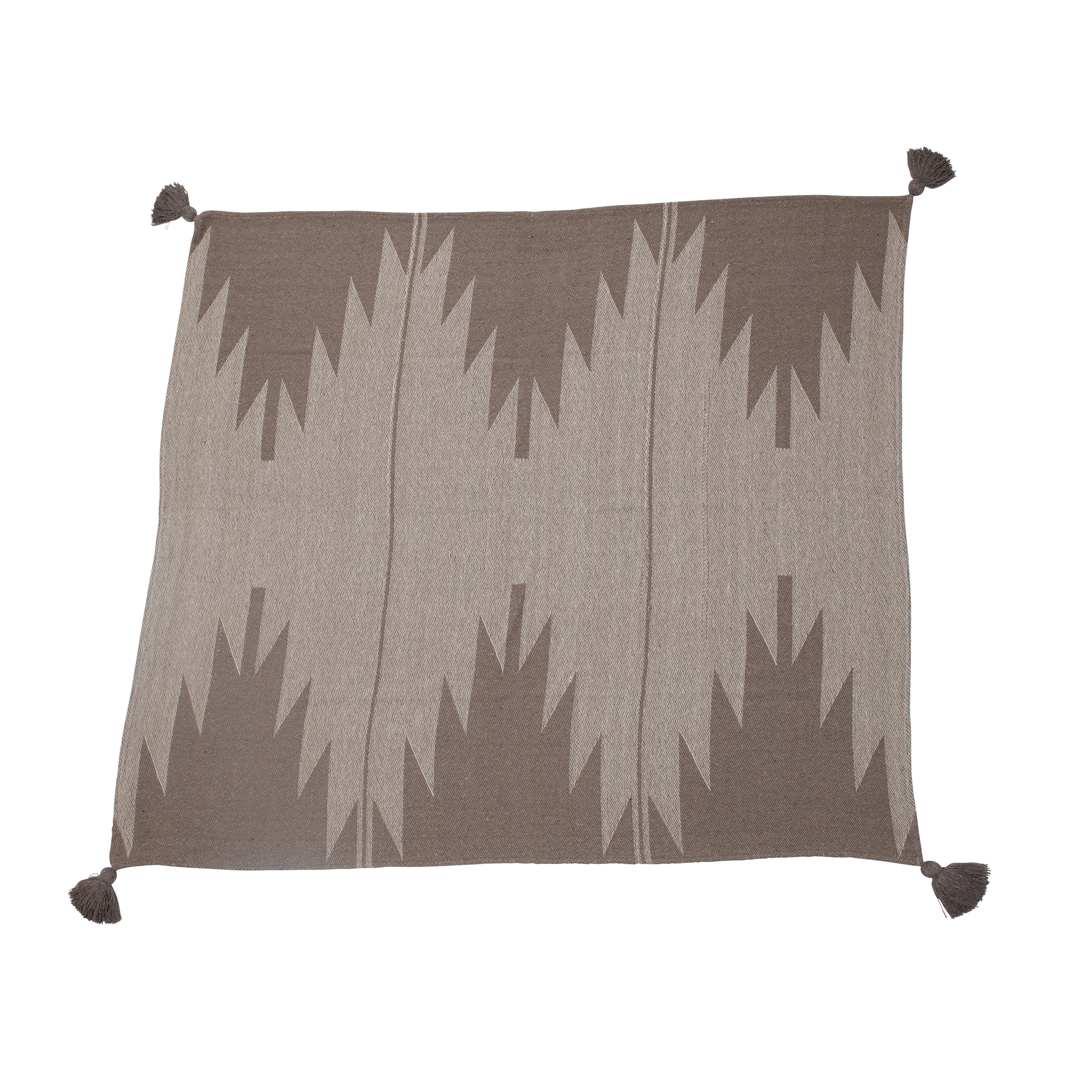 Southwest-Inspired Decorative Woven Recycled Cotton Blend Throw with Neutral Aztec Pattern and Tassels - Image 1