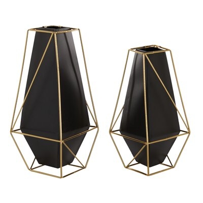 2 Piece Black Metal Table Vase Set - Image 0