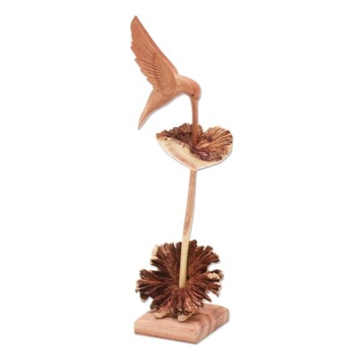 Sipping Hummingbird Wood Sculpture - Image 0