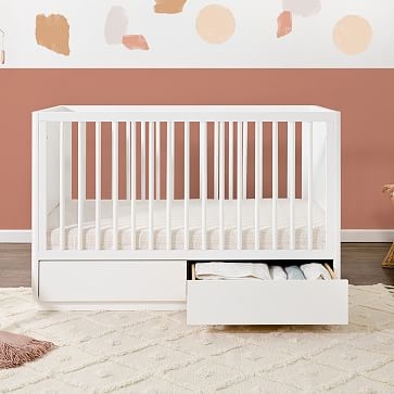 Bento 3-in-1 Convertible Storage Crib with Toddler Bed Conversion Kit, White, WE Kids - Image 1