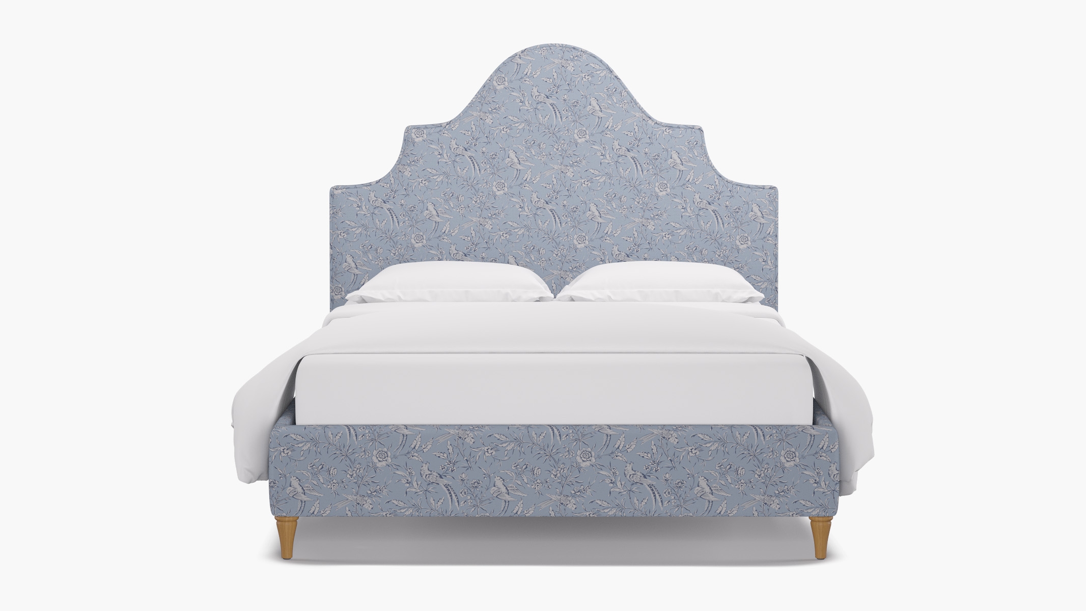 Statement Bed, Blue Aviary, Natural Decorative Tapered Leg, Twin - Image 0