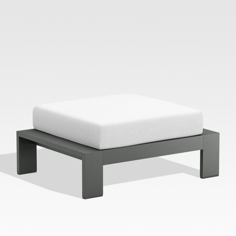 Walker Metal Outdoor Ottoman with Canvas White Sunbrella ® Cushions - Image 1