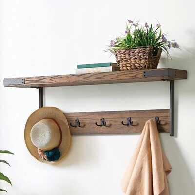 Aquino 5 - Hook Wall Mounted Coat Rack with Storage in Brown - Image 0