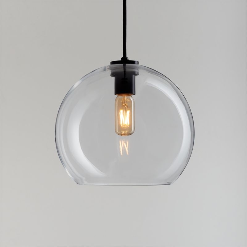 Arren Black Single Pendant Light with Large Round Clear Glass Shade 10.5" - Image 1