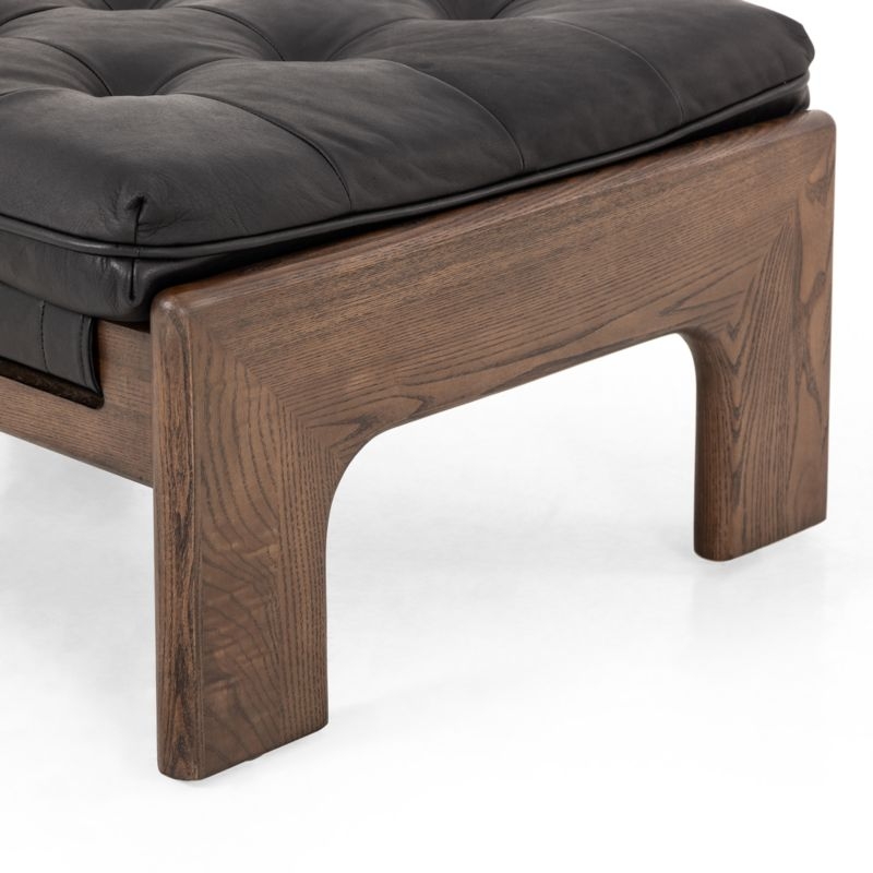 Halston Tufted Black Leather Ottoman - Image 3