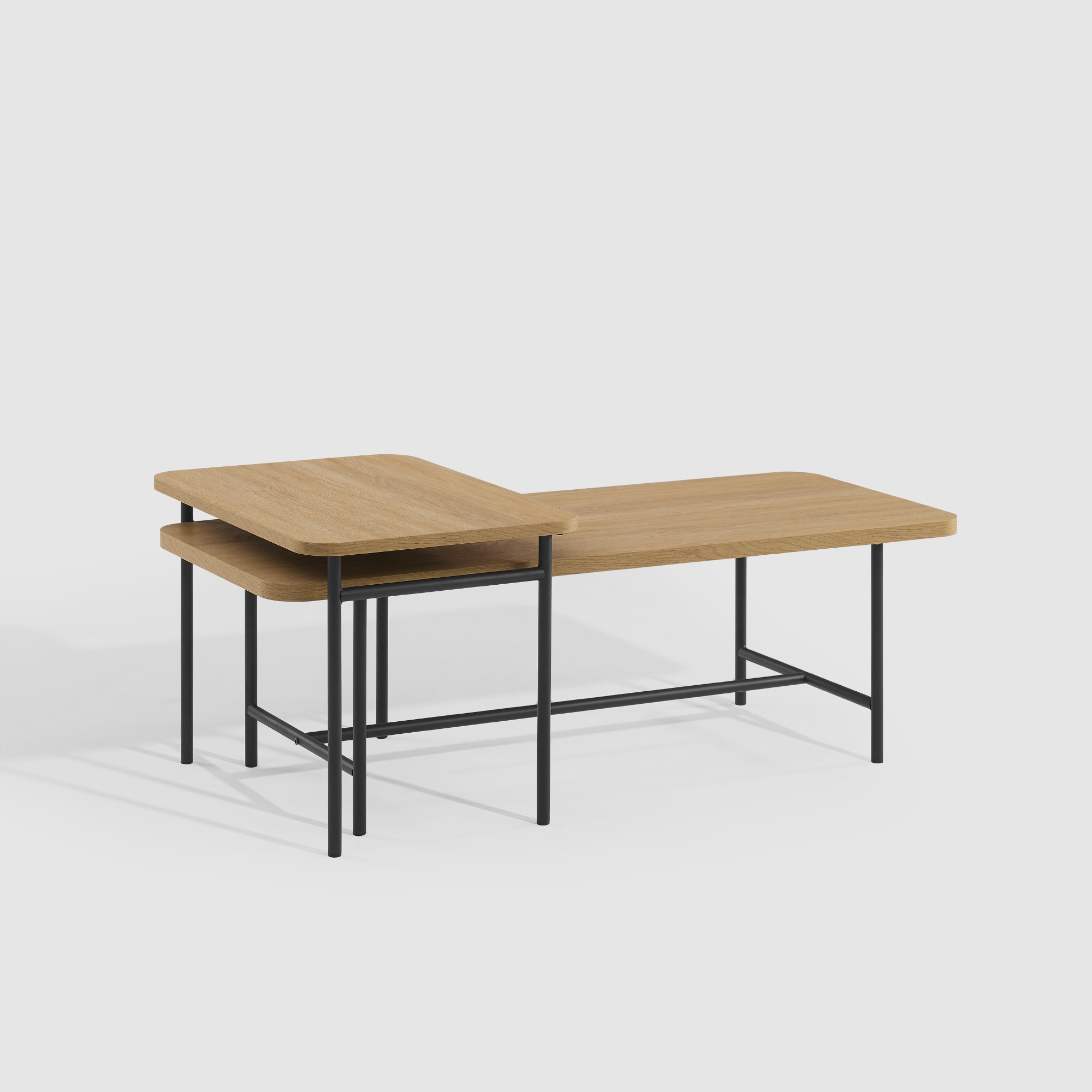 Modern Metal and Wood Rectangle Nesting Coffee Tables – Coastal Oak - Image 0