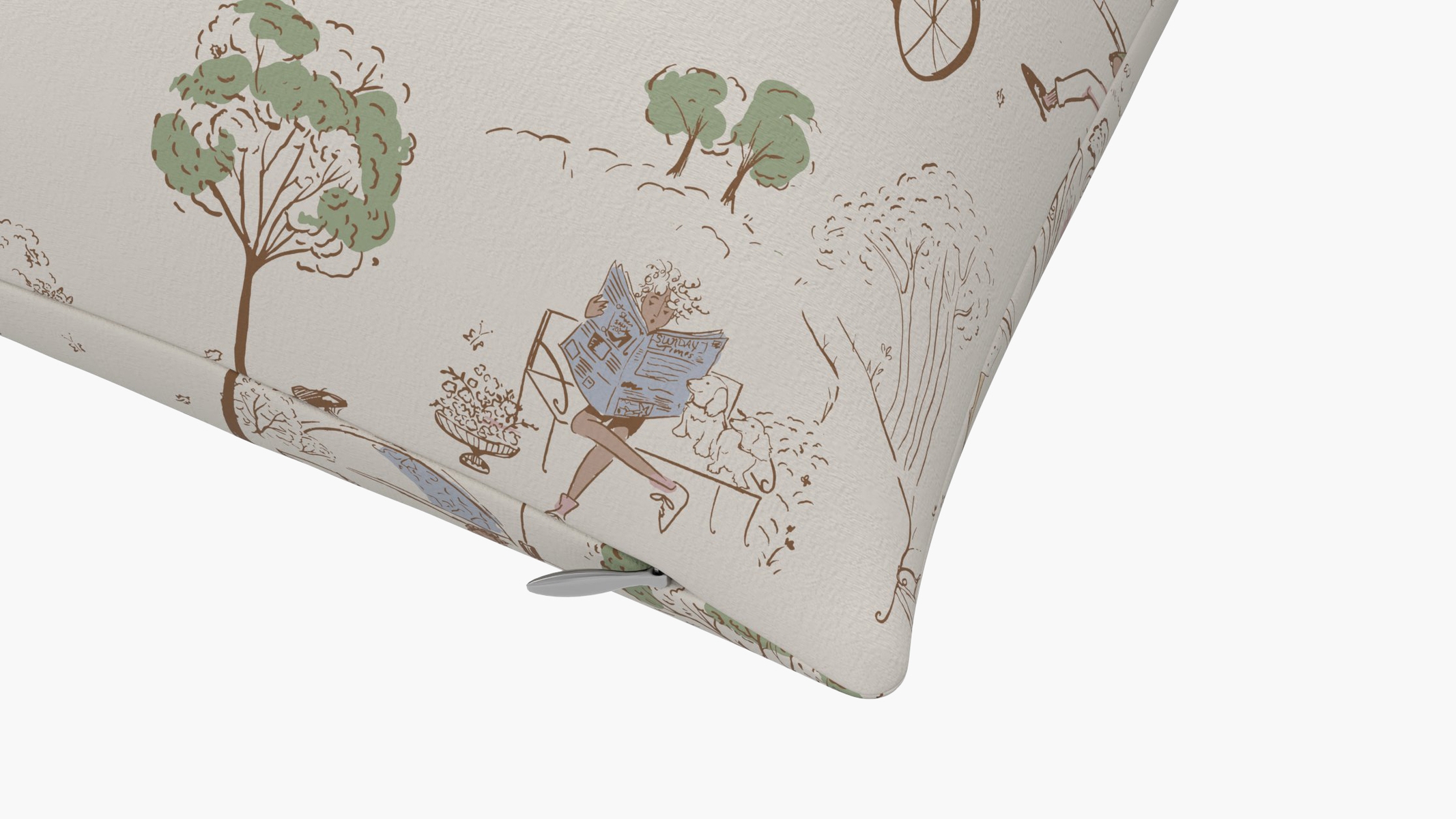 Outdoor 18" Throw Pillow, Multi Central Park Toile, 18" x 18" - Image 1