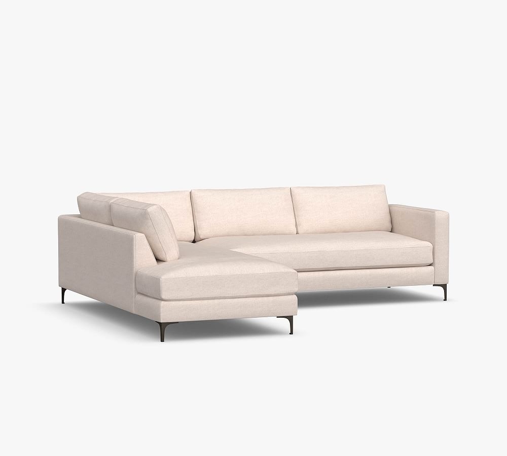 Jake Upholstered Right Sofa Return Bumper Sectional 2X1, Bench Cushion, Bronze Legs, Polyester Wrapped Cushions, Performance Heathered Tweed Pebble - Image 1