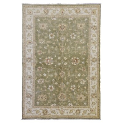 One-of-a-Kind Novotny Hand-Knotted Peshawar Green 5' x 7'2" Wool Area Rug - Image 0
