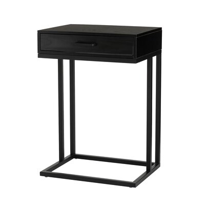 Metal/Wooden C Table End Table With 2 USB Ports-Black Oak - Image 0