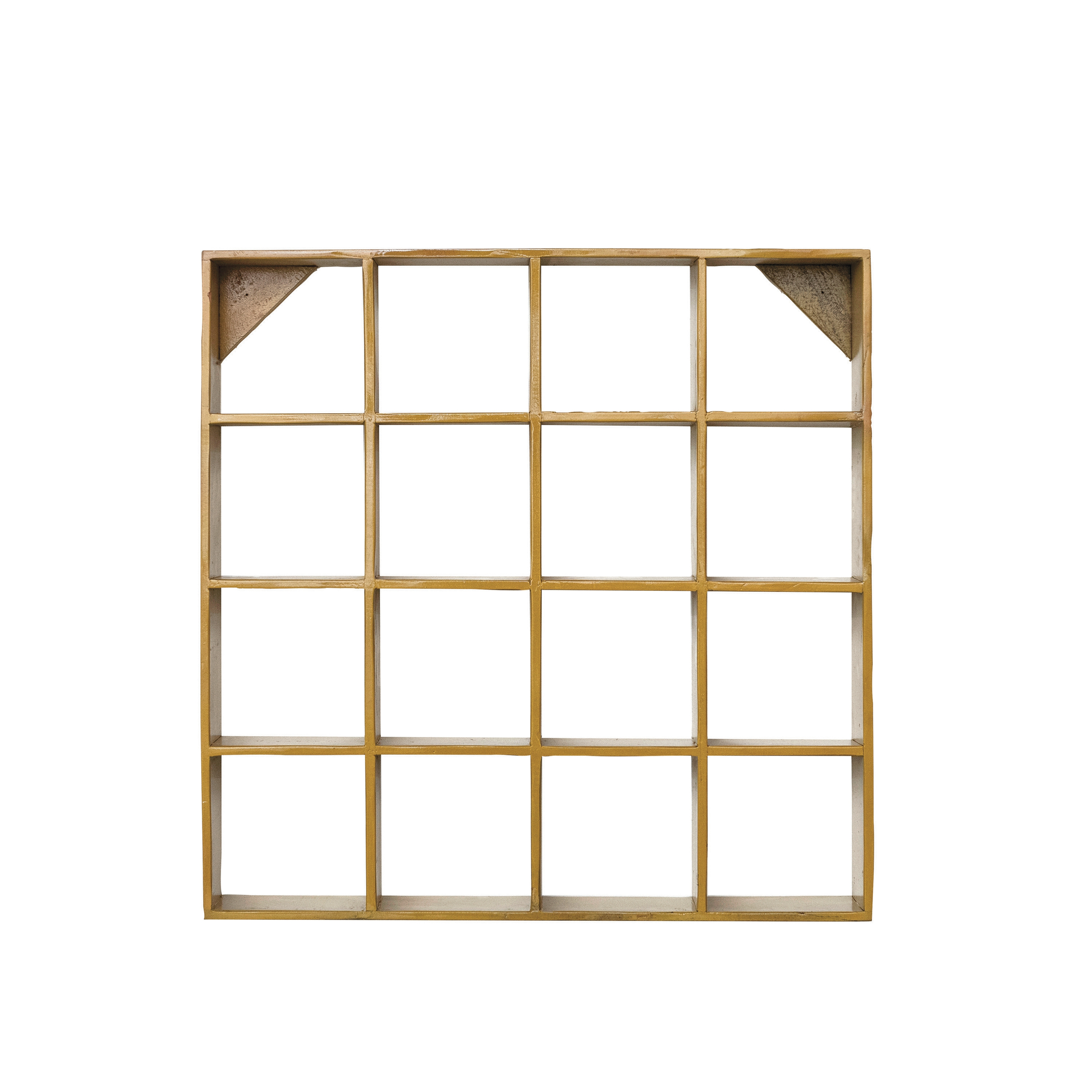 Square Reclaimed Wood and Metal Wall Shelf, Mustard - Image 0