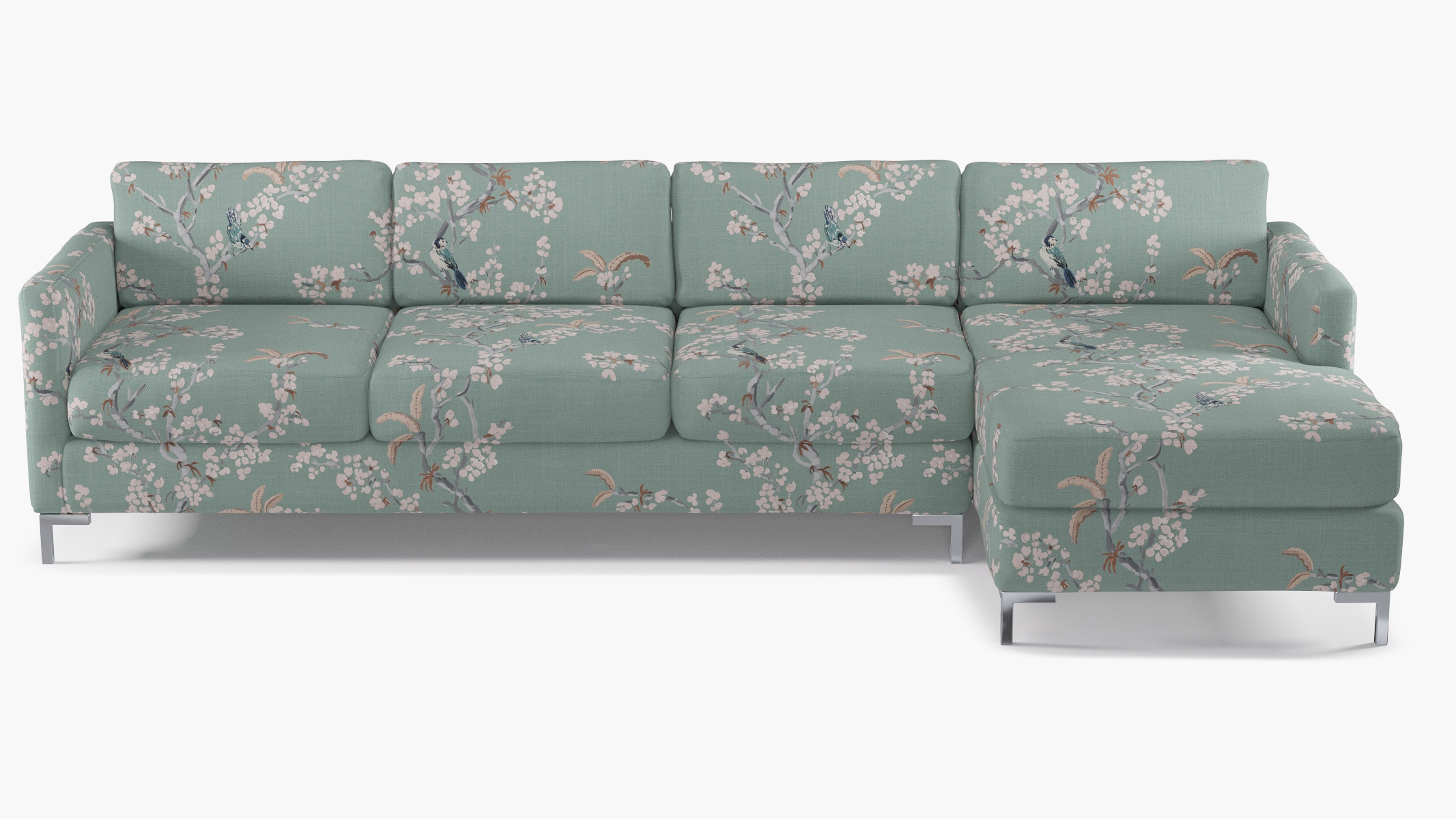 Modern Sectional, Right Facing, Mint Cherry Blossom, Chrome L Leg - Image 0