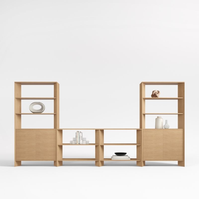 Terrazza 152" Natural Solid Oak Wood Storage Media Console Set - Image 1