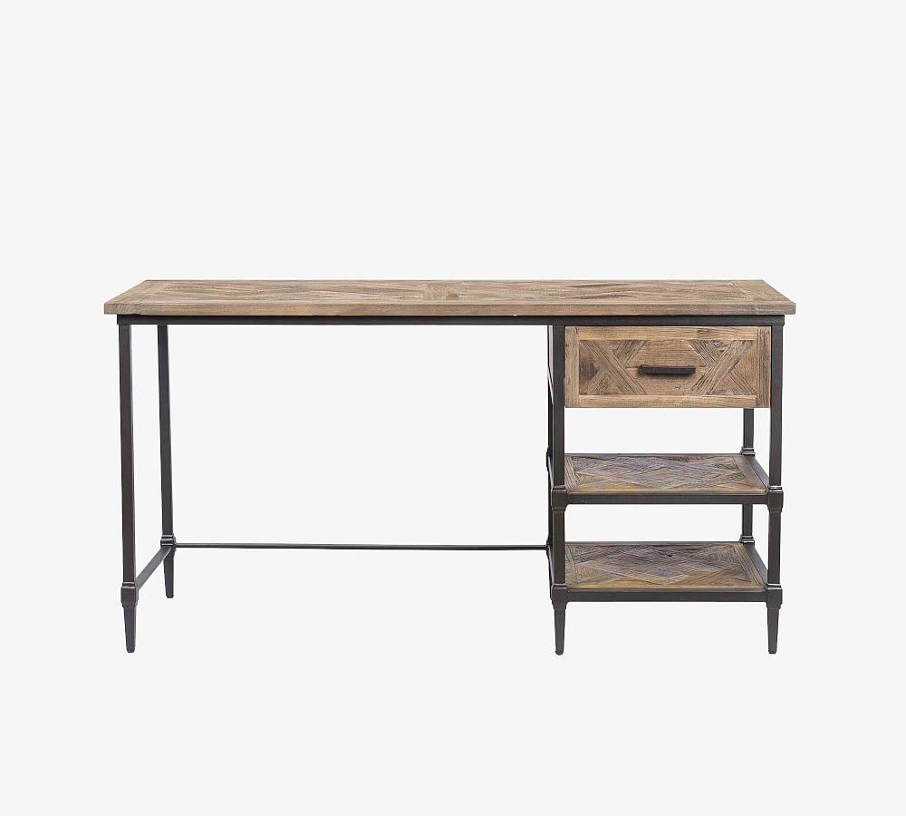 Parquet 56" Reclaimed Wood Desk with Drawer & Shelves, Elm - Image 0