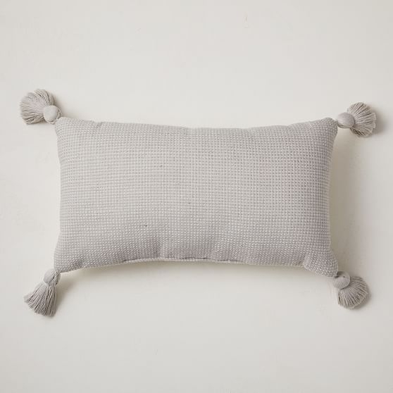 Textured Solid Tassel Pillow, 12"x21", Frost Gray - Image 0