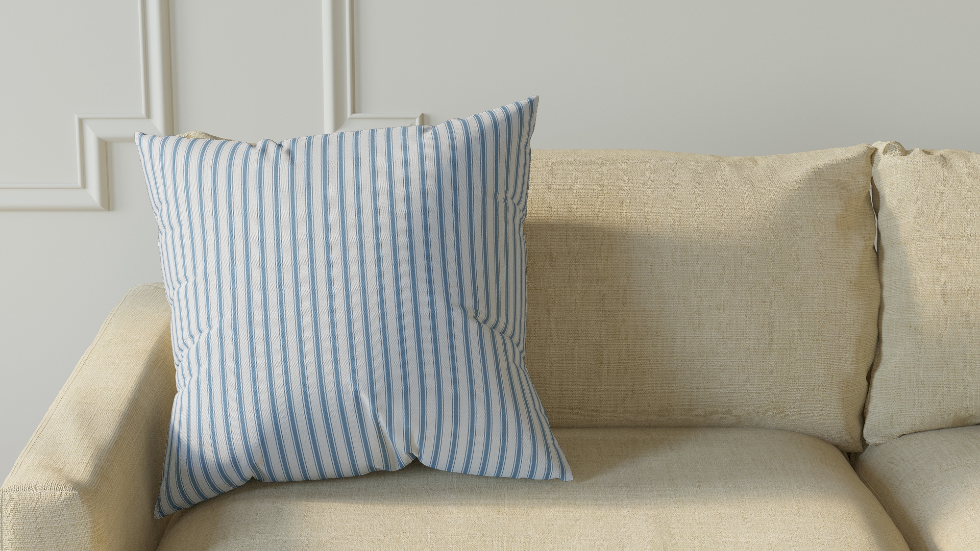 Throw Pillow 22", Cornflower Classic Ticking Stripe, 22" x 22" - Image 2