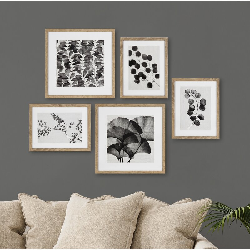 Black & White Floral by Home Designs-Floater Frame Painting on Canvas, Set of 5 - Image 6