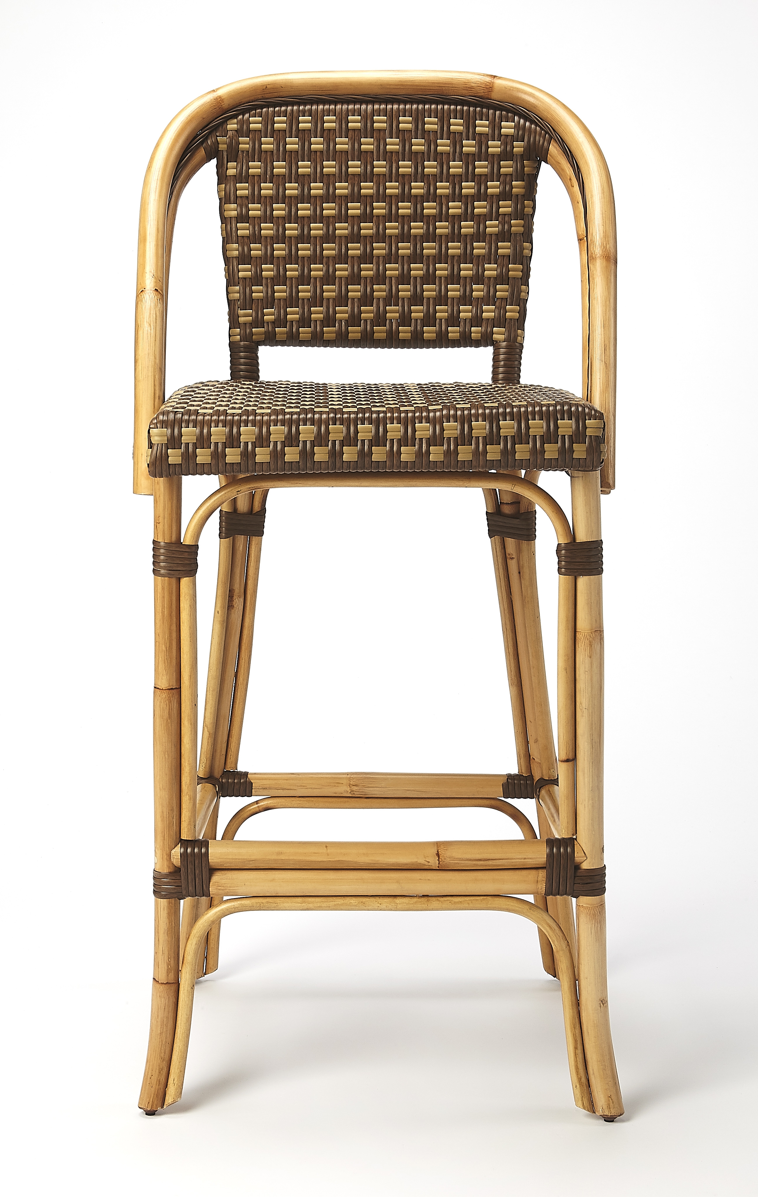 Lila Brown/Tan Dot / Natural Rattan Frame Bar Stool - Image 3