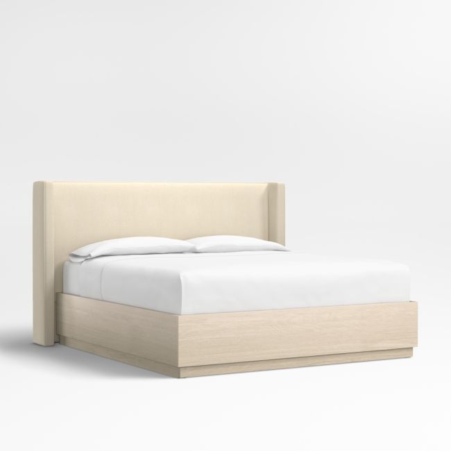 Arden 52" Ivory Upholstered King Headboard with Batten White Oak Storage Bed Base - Image 0